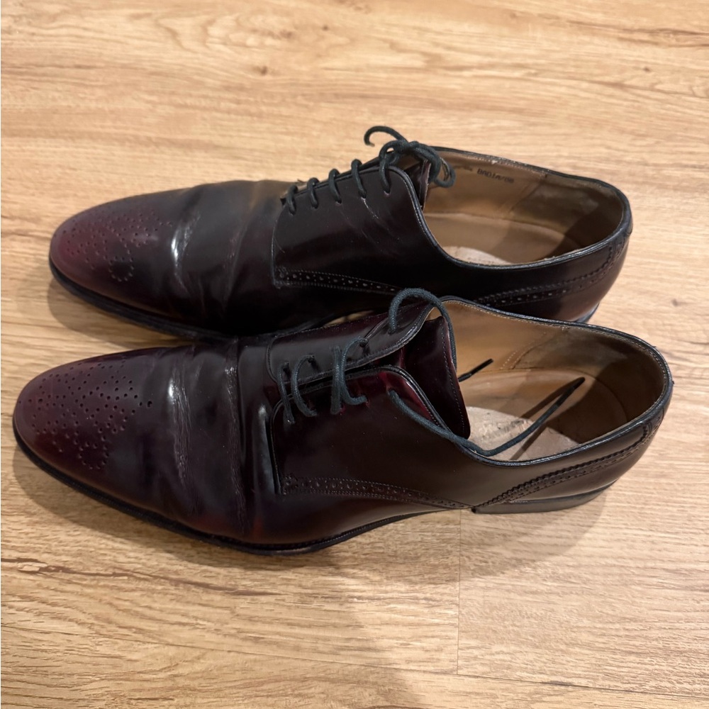 Bally ♔ Luxe Swiss Cordovan Oxford Wingtip Dress Shoes ♔ Burgundy Leather ♔ 10.5